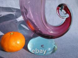 Archimede Seguso Murano Art Glass Rare Pink & Aqua Blue Cornucopia Shell vase