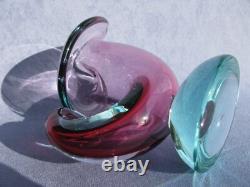 Archimede Seguso Murano Art Glass Rare Pink & Aqua Blue Cornucopia Shell vase