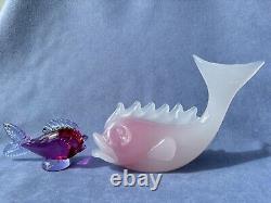 Archimede Seguso Murano Art Glass White Pink Alabastro Sfumato Fume Large Fish