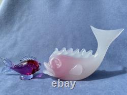Archimede Seguso Murano Art Glass White Pink Alabastro Sfumato Fume Large Fish