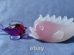 Archimede Seguso Murano Art Glass White Pink Alabastro Sfumato Fume Large Fish