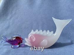 Archimede Seguso Murano Art Glass White Pink Alabastro Sfumato Fume Large Fish
