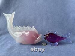 Archimede Seguso Murano Art Glass White Pink Alabastro Sfumato Fume Large Fish