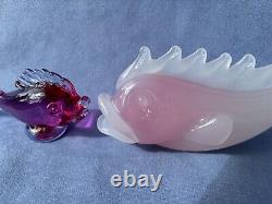 Archimede Seguso Murano Art Glass White Pink Alabastro Sfumato Fume Large Fish