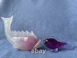 Archimede Seguso Murano Art Glass White Pink Alabastro Sfumato Fume Large Fish