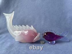 Archimede Seguso Murano Art Glass White Pink Alabastro Sfumato Fume Large Fish