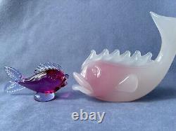 Archimede Seguso Murano Art Glass White Pink Alabastro Sfumato Fume Large Fish