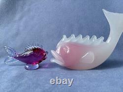 Archimede Seguso Murano Art Glass White Pink Alabastro Sfumato Fume Large Fish