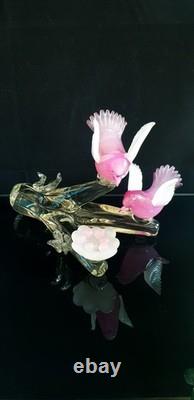 Archimede Seguso Murano Glass Pink Alabastro Birds On The Branch