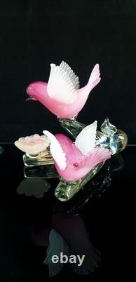 Archimede Seguso Murano Glass Pink Alabastro Birds On The Branch