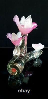 Archimede Seguso Murano Glass Pink Alabastro Birds On The Branch