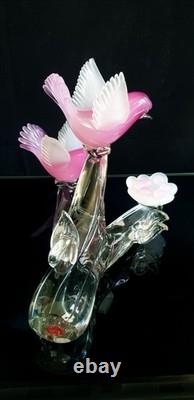 Archimede Seguso Murano Glass Pink Alabastro Birds On The Branch
