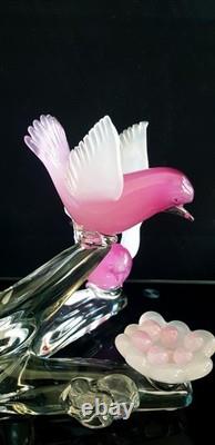 Archimede Seguso Murano Glass Pink Alabastro Birds On The Branch