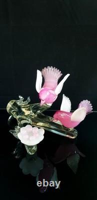 Archimede Seguso Murano Glass Pink Alabastro Birds On The Branch