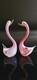 Archimede Seguso Murano Glass Pink Opaline Birds With Gold Leaves