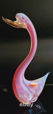Archimede Seguso Murano Glass Pink Opaline Birds With Gold Leaves