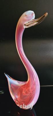 Archimede Seguso Murano Glass Pink Opaline Birds With Gold Leaves