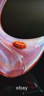Archimede Seguso Murano Glass Pink Opaline Birds With Gold Leaves