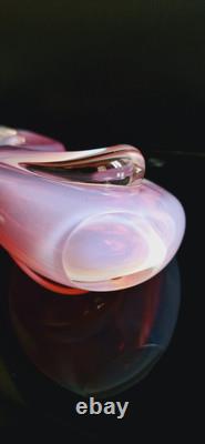 Archimede Seguso Murano Glass Pink Opaline Birds With Gold Leaves