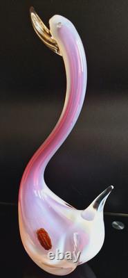 Archimede Seguso Murano Glass Pink Opaline Birds With Gold Leaves