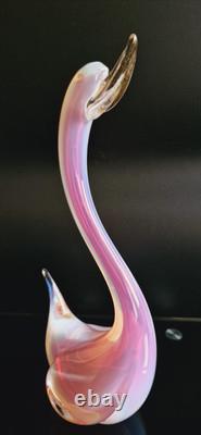 Archimede Seguso Murano Glass Pink Opaline Birds With Gold Leaves
