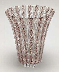 Archimede Seguso Murano Glass Vase Dusty Rose White Zanfirico Ribbons Venini