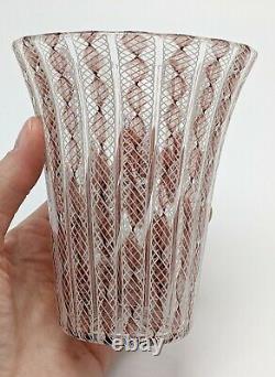 Archimede Seguso Murano Glass Vase Dusty Rose White Zanfirico Ribbons Venini