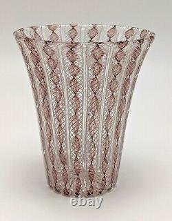 Archimede Seguso Murano Glass Vase Dusty Rose White Zanfirico Ribbons Venini