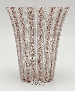 Archimede Seguso Murano Glass Vase Dusty Rose White Zanfirico Ribbons Venini