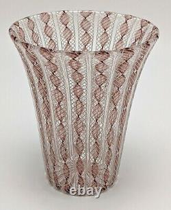 Archimede Seguso Murano Glass Vase Dusty Rose White Zanfirico Ribbons Venini