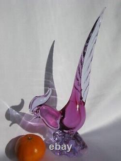 Archimede Seguso Murano Italy Art Glass Lovely Pink Lilac Bird Pheasant Tail up
