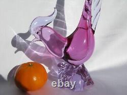 Archimede Seguso Murano Italy Art Glass Lovely Pink Lilac Bird Pheasant Tail up