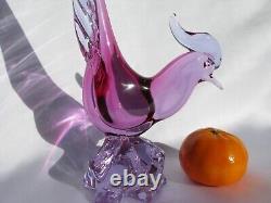 Archimede Seguso Murano Italy Art Glass Lovely Pink Lilac Bird Pheasant Tail up