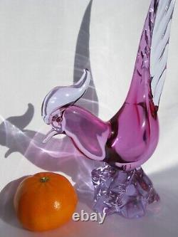 Archimede Seguso Murano Italy Art Glass Lovely Pink Lilac Bird Pheasant Tail up