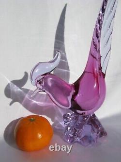 Archimede Seguso Murano Italy Art Glass Lovely Pink Lilac Bird Pheasant Tail up