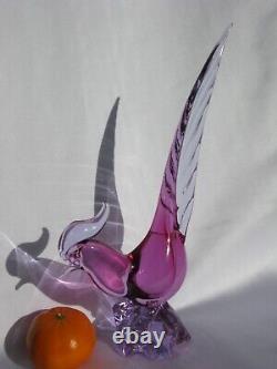 Archimede Seguso Murano Italy Art Glass Lovely Pink Lilac Bird Pheasant Tail up