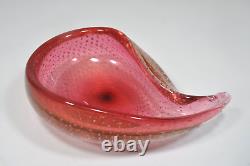 Archimede Seguso Murano Pink & Gold Dust Bullicante Bubbles Glass Bowl 1950s