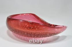 Archimede Seguso Murano Pink & Gold Dust Bullicante Bubbles Glass Bowl 1950s