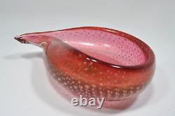 Archimede Seguso Murano Pink & Gold Dust Bullicante Bubbles Glass Bowl 1950s