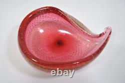 Archimede Seguso Murano Pink & Gold Dust Bullicante Bubbles Glass Bowl 1950s