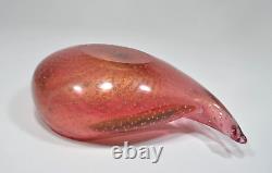 Archimede Seguso Murano Pink & Gold Dust Bullicante Bubbles Glass Bowl 1950s