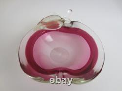 Archimede Seguso Pink with 24k gold flakes art glass Murano sommerso apple bowl
