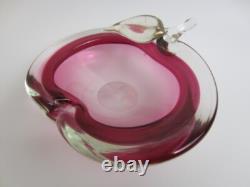 Archimede Seguso Pink with 24k gold flakes art glass Murano sommerso apple bowl