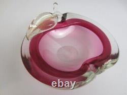 Archimede Seguso Pink with 24k gold flakes art glass Murano sommerso apple bowl