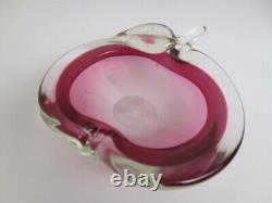 Archimede Seguso Pink with 24k gold flakes art glass Murano sommerso apple bowl