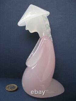 Archimede Seguso Rare Murano Art Glass Pink White Alabastro Oriental figure