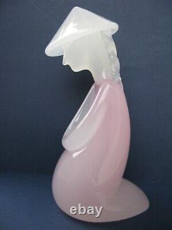 Archimede Seguso Rare Murano Art Glass Pink White Alabastro Oriental figure