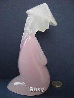 Archimede Seguso Rare Murano Art Glass Pink White Alabastro Oriental figure