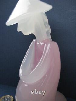 Archimede Seguso Rare Murano Art Glass Pink White Alabastro Oriental figure