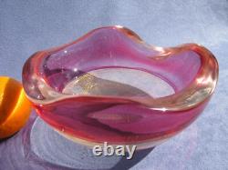 Archimede Seguso Vintage Art Glass Gold Aventurine Pink Cranberry Crystal bowl